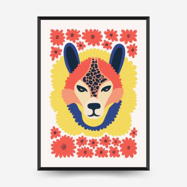 Soyut çiçek ve hayvan posterleri şablonu. Modern Matisse stili. Çocuklar ve Çocuk Duvarı Sanatı. Duvar kağıdı, duvar dekoru, baskı, kartpostal, kapak, şablon, pankart için el çizimi tasarımı. 