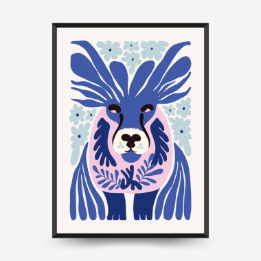 Soyut çiçek ve hayvan posterleri şablonu. Modern Matisse stili. Çocuklar ve Çocuk Duvarı Sanatı. Duvar kağıdı, duvar dekoru, baskı, kartpostal, kapak, şablon, pankart için el çizimi tasarımı. 