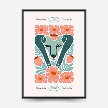 Soyut çiçek ve hayvan posterleri şablonu. Modern Matisse stili. Çocuklar ve Çocuk Duvarı Sanatı. Duvar kağıdı, duvar dekoru, baskı, kartpostal, kapak, şablon, pankart için el çizimi tasarımı. 