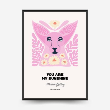 Soyut çiçek ve hayvan posterleri şablonu. Modern Matisse stili. Çocuklar ve Çocuk Duvarı Sanatı. Duvar kağıdı, duvar dekoru, baskı, kartpostal, kapak, şablon, pankart için el çizimi tasarımı. 