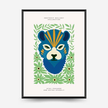 Soyut çiçek ve hayvan posterleri şablonu. Modern Matisse stili. Çocuklar ve Çocuk Duvarı Sanatı. Duvar kağıdı, duvar dekoru, baskı, kartpostal, kapak, şablon, pankart için el çizimi tasarımı. 