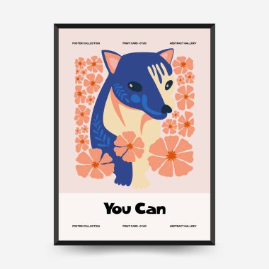 Soyut çiçek ve hayvan posterleri şablonu. Modern Matisse stili. Çocuklar ve Çocuk Duvarı Sanatı. Duvar kağıdı, duvar dekoru, baskı, kartpostal, kapak, şablon, pankart için el çizimi tasarımı. 