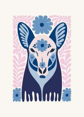 Çiçek ve hayvan soyut elementleri. Botanik kompozisyonu. Modern trend Matisse minimal tarzı. Çocuklar, Çocuk, Çiçek posteri, davetli. Tebrik kartı veya davet tasarımı için vektör düzenlemeleri.