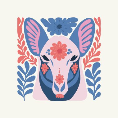 Çiçek ve hayvan soyut elementleri. Botanik kompozisyonu. Modern trend Matisse minimal tarzı. Çocuklar, Çocuk, Çiçek posteri, davetli. Tebrik kartı veya davet tasarımı için vektör düzenlemeleri.