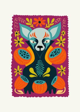 Çiçek ve hayvan soyut elementleri. Botanik kompozisyonu. Modern trend Matisse minimal tarzı. Çocuklar, Çocuk, Çiçek posteri, davetli. Tebrik kartı veya davet tasarımı için vektör düzenlemeleri.