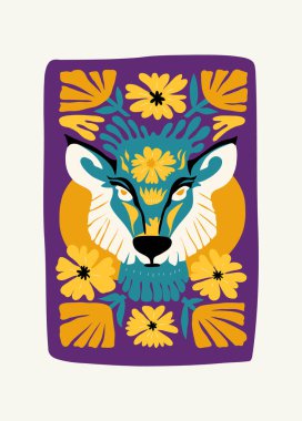 Çiçek ve hayvan soyut elementleri. Botanik kompozisyonu. Modern trend Matisse minimal tarzı. Çocuklar, Çocuk, Çiçek posteri, davetli. Tebrik kartı veya davet tasarımı için vektör düzenlemeleri.