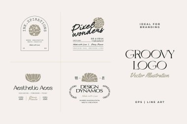 Eski Boho Çiçeği logosu markalaşma için resimleme