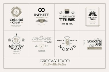 Eski Boho Çiçeği logosu markalaşma için resimleme