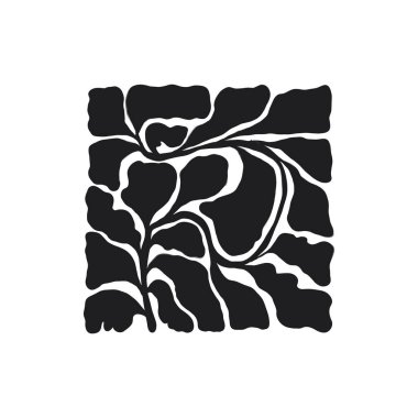 Matisse estetik olarak kıvrımlı. Harika soyut çiçek sanatı. 70 'lerin modası geçmiş naif hippi tarzında organik karalama şekilleri. Siyah ile Botanik vektör illüstrasyonu.