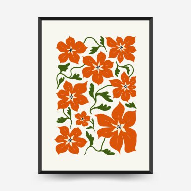 Soyut çiçek posterleri şablonu. Modern trend Matisse minimal tarzı. Pembe ve mavi renkler. Duvar kağıdı, duvar dekoru, baskı, kartpostal, kapak, şablon, pankart için el çizimi tasarımı. 