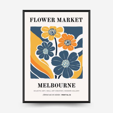 Soyut çiçek posterleri şablonu. Modern trend Matisse minimal tarzı. Pembe ve mavi renkler. Duvar kağıdı, duvar dekoru, baskı, kartpostal, kapak, şablon, pankart için el çizimi tasarımı. 