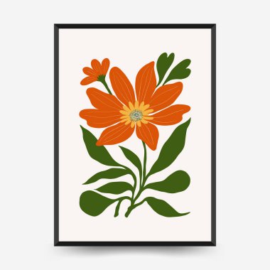 Soyut çiçek posterleri şablonu. Modern trend Matisse minimal tarzı. Pembe ve mavi renkler. Duvar kağıdı, duvar dekoru, baskı, kartpostal, kapak, şablon, pankart için el çizimi tasarımı. 