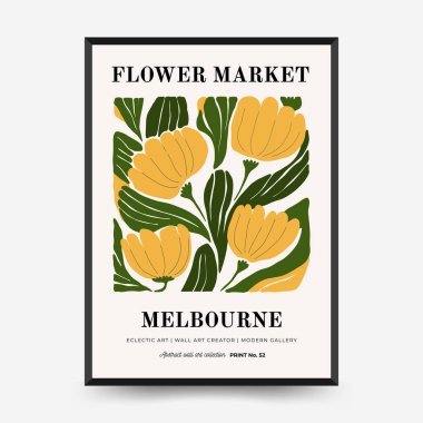 Soyut çiçek posterleri şablonu. Modern trend Matisse minimal tarzı. Pembe ve mavi renkler. Duvar kağıdı, duvar dekoru, baskı, kartpostal, kapak, şablon, pankart için el çizimi tasarımı. 