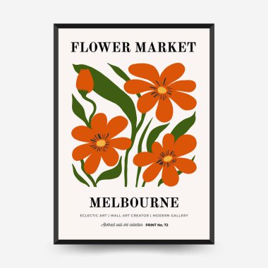 Soyut çiçek posterleri şablonu. Modern trend Matisse minimal tarzı. Pembe ve mavi renkler. Duvar kağıdı, duvar dekoru, baskı, kartpostal, kapak, şablon, pankart için el çizimi tasarımı. 