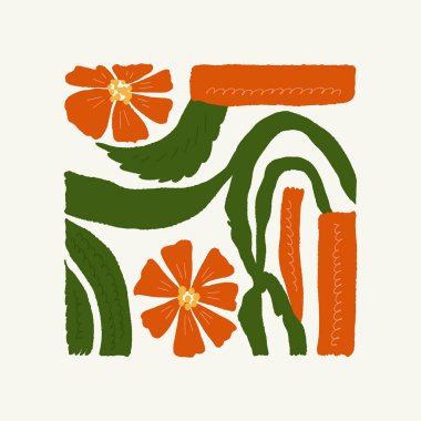 Çiçek soyut elementler. Botanik kompozisyonu. Modern trend Matisse minimal tarzı. Çiçek posteri, davet. Tebrik kartı veya davet tasarımı için vektör düzenlemeleri