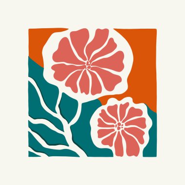 Çiçek soyut elementler. Botanik kompozisyonu. Modern trend Matisse minimal tarzı. Çiçek posteri, davet. Tebrik kartı veya davet tasarımı için vektör düzenlemeleri