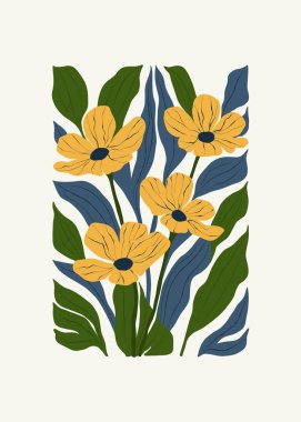 Çiçek soyut elementler. Botanik kompozisyonu. Modern trend Matisse minimal tarzı. Çiçek posteri, davet. Tebrik kartı veya davet tasarımı için vektör düzenlemeleri
