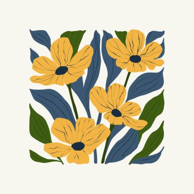 Çiçek soyut elementler. Botanik kompozisyonu. Modern trend Matisse minimal tarzı. Çiçek posteri, davet. Tebrik kartı veya davet tasarımı için vektör düzenlemeleri