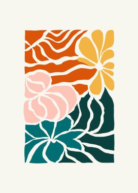Çiçek soyut elementler. Botanik kompozisyonu. Modern trend Matisse minimal tarzı. Çiçek posteri, davet. Tebrik kartı veya davet tasarımı için vektör düzenlemeleri
