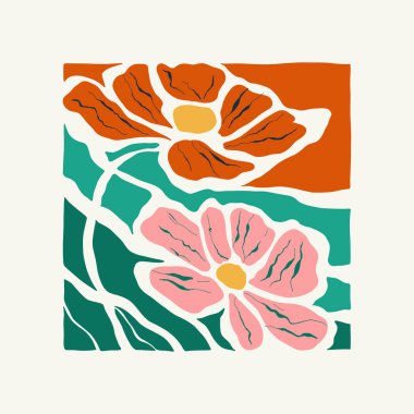 Çiçek soyut elementler. Botanik kompozisyonu. Modern trend Matisse minimal tarzı. Çiçek posteri, davet. Tebrik kartı veya davet tasarımı için vektör düzenlemeleri