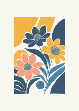 Çiçek soyut elementler. Botanik kompozisyonu. Modern trend Matisse minimal tarzı. Çiçek posteri, davet. Tebrik kartı veya davet tasarımı için vektör düzenlemeleri