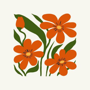 Çiçek soyut elementler. Botanik kompozisyonu. Modern trend Matisse minimal tarzı. Çiçek posteri, davet. Tebrik kartı veya davet tasarımı için vektör düzenlemeleri