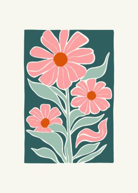 Çiçek soyut elementler. Botanik kompozisyonu. Modern trend Matisse minimal tarzı. Çiçek posteri, davet. Tebrik kartı veya davet tasarımı için vektör düzenlemeleri