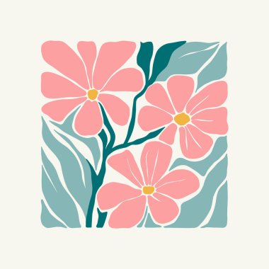 Çiçek soyut elementler. Botanik kompozisyonu. Modern trend Matisse minimal tarzı. Çiçek posteri, davet. Tebrik kartı veya davet tasarımı için vektör düzenlemeleri