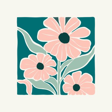 Çiçek soyut elementler. Botanik kompozisyonu. Modern trend Matisse minimal tarzı. Çiçek posteri, davet. Tebrik kartı veya davet tasarımı için vektör düzenlemeleri