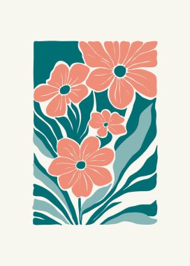 Çiçek soyut elementler. Botanik kompozisyonu. Modern trend Matisse minimal tarzı. Çiçek posteri, davet. Tebrik kartı veya davet tasarımı için vektör düzenlemeleri