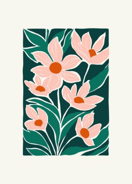 Çiçek soyut elementler. Botanik kompozisyonu. Modern trend Matisse minimal tarzı. Çiçek posteri, davet. Tebrik kartı veya davet tasarımı için vektör düzenlemeleri
