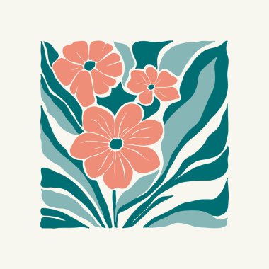 Çiçek soyut elementler. Botanik kompozisyonu. Modern trend Matisse minimal tarzı. Çiçek posteri, davet. Tebrik kartı veya davet tasarımı için vektör düzenlemeleri