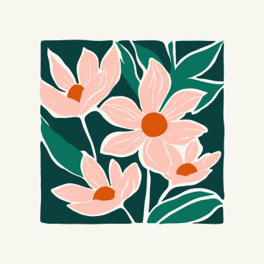Çiçek soyut elementler. Botanik kompozisyonu. Modern trend Matisse minimal tarzı. Çiçek posteri, davet. Tebrik kartı veya davet tasarımı için vektör düzenlemeleri