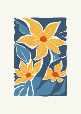 Çiçek soyut elementler. Botanik kompozisyonu. Modern trend Matisse minimal tarzı. Çiçek posteri, davet. Tebrik kartı veya davet tasarımı için vektör düzenlemeleri