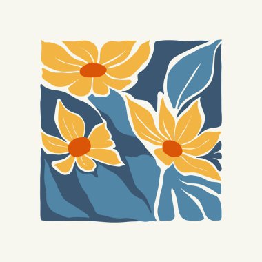 Çiçek soyut elementler. Botanik kompozisyonu. Modern trend Matisse minimal tarzı. Çiçek posteri, davet. Tebrik kartı veya davet tasarımı için vektör düzenlemeleri
