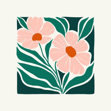 Çiçek soyut elementler. Botanik kompozisyonu. Modern trend Matisse minimal tarzı. Çiçek posteri, davet. Tebrik kartı veya davet tasarımı için vektör düzenlemeleri