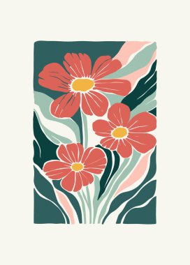 Çiçek soyut elementler. Botanik kompozisyonu. Modern trend Matisse minimal tarzı. Çiçek posteri, davet. Tebrik kartı veya davet tasarımı için vektör düzenlemeleri