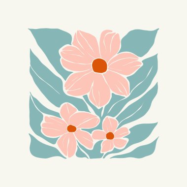 Çiçek soyut elementler. Botanik kompozisyonu. Modern trend Matisse minimal tarzı. Çiçek posteri, davet. Tebrik kartı veya davet tasarımı için vektör düzenlemeleri
