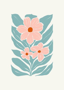 Çiçek soyut elementler. Botanik kompozisyonu. Modern trend Matisse minimal tarzı. Çiçek posteri, davet. Tebrik kartı veya davet tasarımı için vektör düzenlemeleri