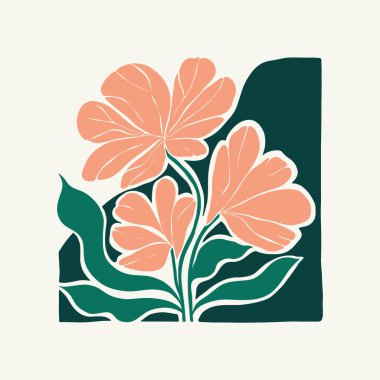 Çiçek soyut elementler. Botanik kompozisyonu. Modern trend Matisse minimal tarzı. Çiçek posteri, davet. Tebrik kartı veya davet tasarımı için vektör düzenlemeleri
