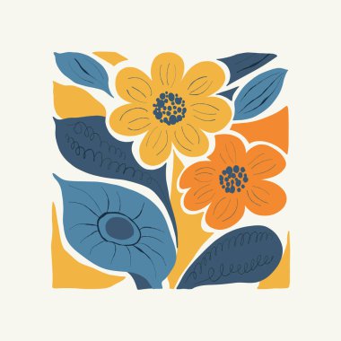 Çiçek soyut elementler. Botanik kompozisyonu. Modern trend Matisse minimal tarzı. Çiçek posteri, davet. Tebrik kartı veya davet tasarımı için vektör düzenlemeleri