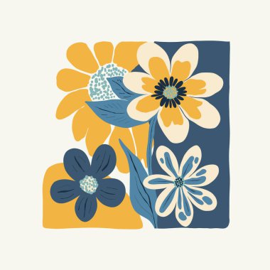 Çiçek soyut elementler. Botanik kompozisyonu. Modern trend Matisse minimal tarzı. Çiçek posteri, davet. Tebrik kartı veya davet tasarımı için vektör düzenlemeleri