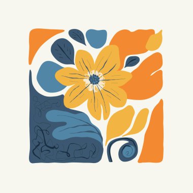 Çiçek soyut elementler. Botanik kompozisyonu. Modern trend Matisse minimal tarzı. Çiçek posteri, davet. Tebrik kartı veya davet tasarımı için vektör düzenlemeleri