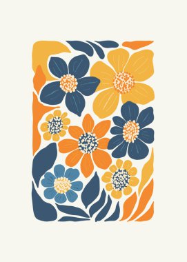 Çiçek soyut elementler. Botanik kompozisyonu. Modern trend Matisse minimal tarzı. Çiçek posteri, davet. Tebrik kartı veya davet tasarımı için vektör düzenlemeleri
