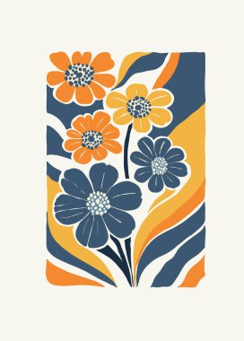 Çiçek soyut elementler. Botanik kompozisyonu. Modern trend Matisse minimal tarzı. Çiçek posteri, davet. Tebrik kartı veya davet tasarımı için vektör düzenlemeleri