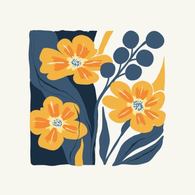 Çiçek soyut elementler. Botanik kompozisyonu. Modern trend Matisse minimal tarzı. Çiçek posteri, davet. Tebrik kartı veya davet tasarımı için vektör düzenlemeleri