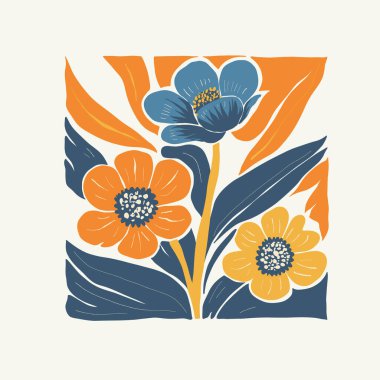 Çiçek soyut elementler. Botanik kompozisyonu. Modern trend Matisse minimal tarzı. Çiçek posteri, davet. Tebrik kartı veya davet tasarımı için vektör düzenlemeleri