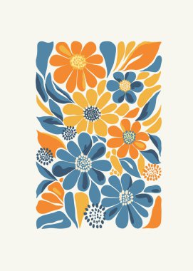 Çiçek soyut elementler. Botanik kompozisyonu. Modern trend Matisse minimal tarzı. Çiçek posteri, davet. Tebrik kartı veya davet tasarımı için vektör düzenlemeleri