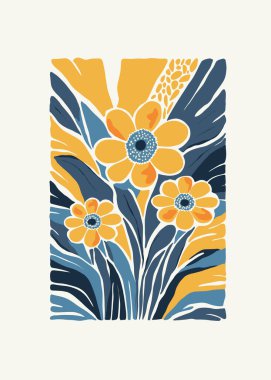 Çiçek soyut elementler. Botanik kompozisyonu. Modern trend Matisse minimal tarzı. Çiçek posteri, davet. Tebrik kartı veya davet tasarımı için vektör düzenlemeleri
