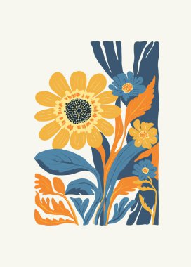 Çiçek soyut elementler. Botanik kompozisyonu. Modern trend Matisse minimal tarzı. Çiçek posteri, davet. Tebrik kartı veya davet tasarımı için vektör düzenlemeleri